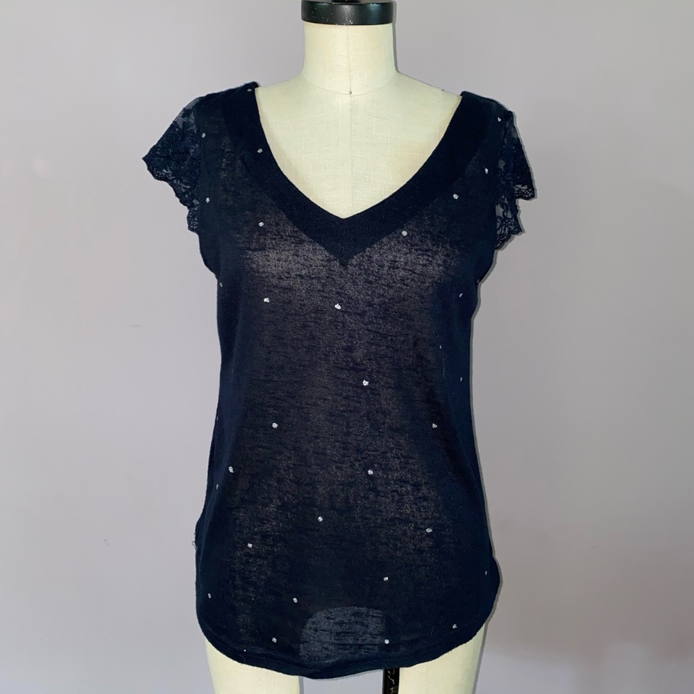 Season navy blue top with silver dots